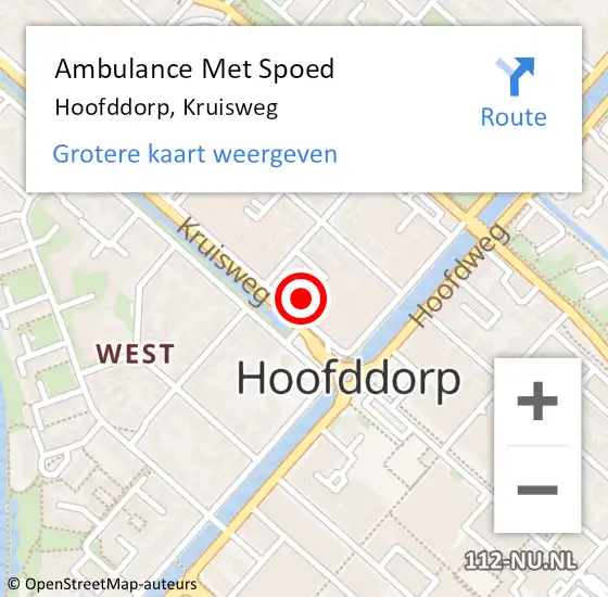Locatie op kaart van de 112 melding: Ambulance Met Spoed Naar Hoofddorp, Kruisweg op 1 mei 2024 23:46