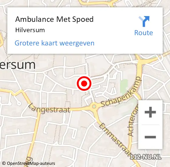 Locatie op kaart van de 112 melding: Ambulance Met Spoed Naar Hilversum op 1 mei 2024 23:47