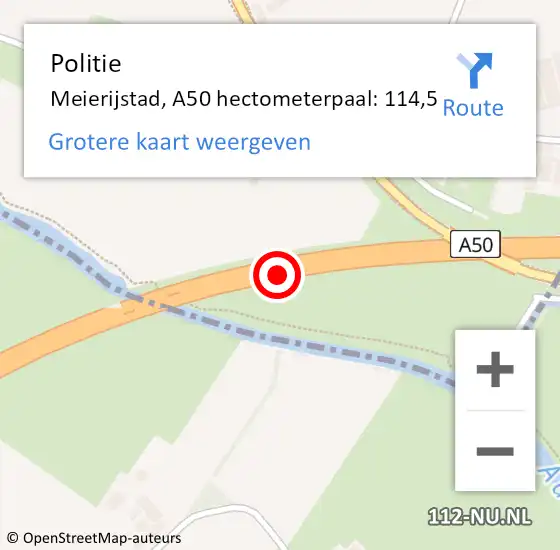Locatie op kaart van de 112 melding: Politie Meierijstad, A50 hectometerpaal: 114,5 op 2 mei 2024 07:21