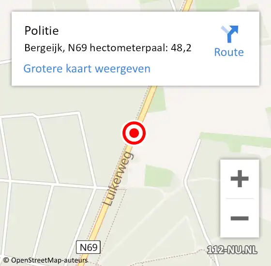 Locatie op kaart van de 112 melding: Politie Bergeijk, N69 hectometerpaal: 48,2 op 2 mei 2024 08:29