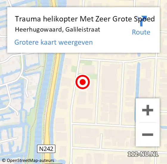 Locatie op kaart van de 112 melding: Trauma helikopter Met Zeer Grote Spoed Naar Heerhugowaard, Galileistraat op 2 mei 2024 08:42