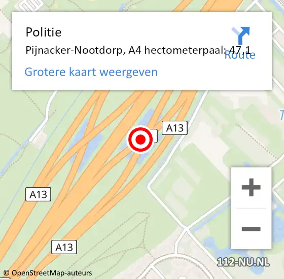 Locatie op kaart van de 112 melding: Politie Pijnacker-Nootdorp, A4 hectometerpaal: 47,1 op 2 mei 2024 09:21