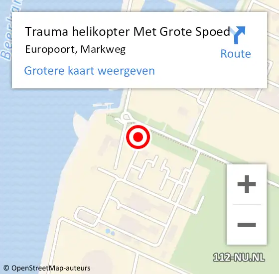 Locatie op kaart van de 112 melding: Trauma helikopter Met Grote Spoed Naar Europoort, Markweg op 2 mei 2024 10:17
