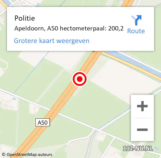 Locatie op kaart van de 112 melding: Politie Apeldoorn, A50 hectometerpaal: 200,2 op 2 mei 2024 11:04
