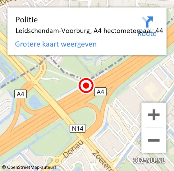 Locatie op kaart van de 112 melding: Politie Leidschendam-Voorburg, A4 hectometerpaal: 44 op 2 mei 2024 13:19