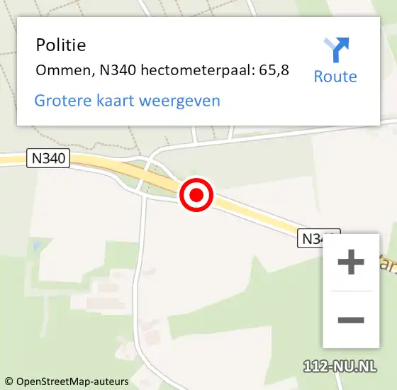 Locatie op kaart van de 112 melding: Politie Ommen, N340 hectometerpaal: 65,8 op 2 mei 2024 16:14