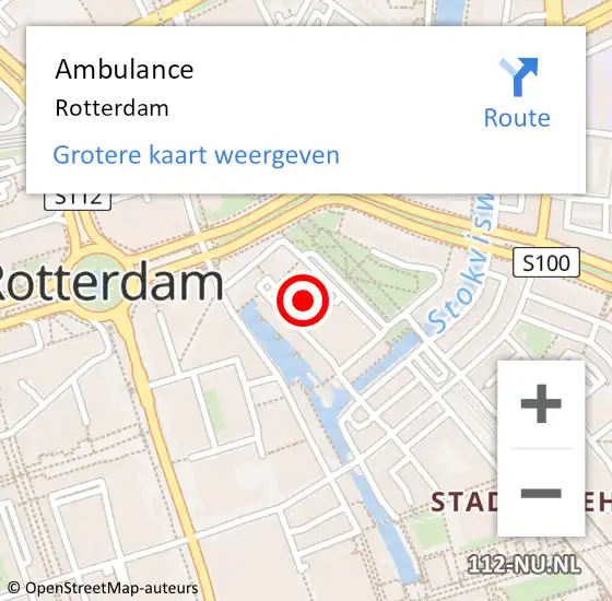 Locatie op kaart van de 112 melding: Ambulance Rotterdam op 2 mei 2024 18:28