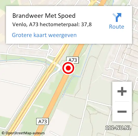 Locatie op kaart van de 112 melding: Brandweer Met Spoed Naar Venlo, A73 hectometerpaal: 37,8 op 2 mei 2024 19:02
