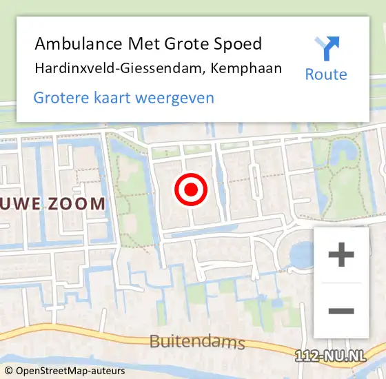 Locatie op kaart van de 112 melding: Ambulance Met Grote Spoed Naar Hardinxveld-Giessendam, Kemphaan op 2 mei 2024 19:16