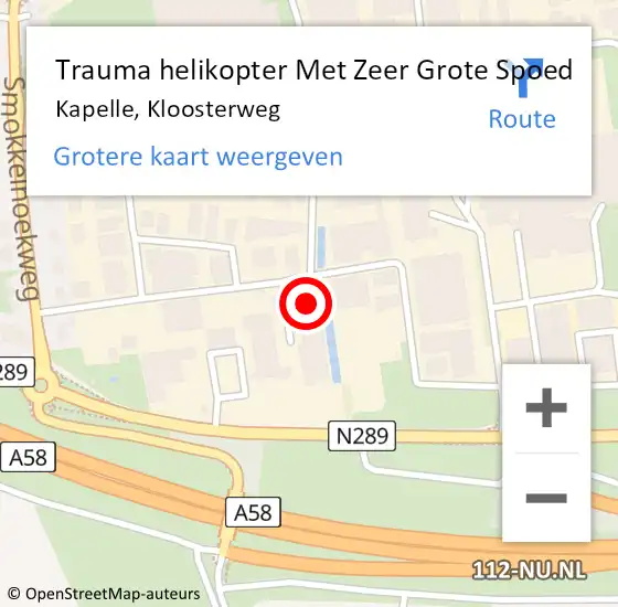 Locatie op kaart van de 112 melding: Trauma helikopter Met Zeer Grote Spoed Naar Kapelle, Kloosterweg op 2 mei 2024 19:45