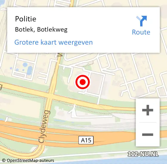 Locatie op kaart van de 112 melding: Politie Botlek, Botlekweg op 2 mei 2024 22:14