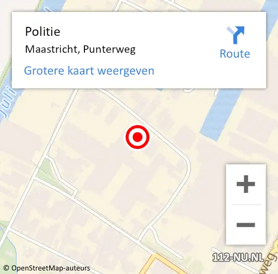 Locatie op kaart van de 112 melding: Politie Maastricht, Punterweg op 2 mei 2024 23:19