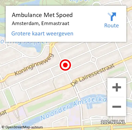 Locatie op kaart van de 112 melding: Ambulance Met Spoed Naar Amsterdam, Emmastraat op 3 mei 2024 04:33