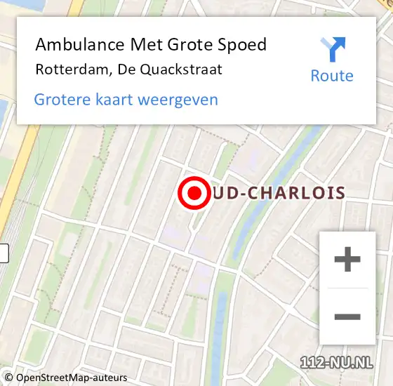 Locatie op kaart van de 112 melding: Ambulance Met Grote Spoed Naar Rotterdam, De Quackstraat op 3 mei 2024 04:38