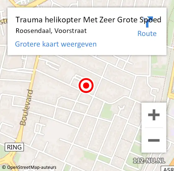 Locatie op kaart van de 112 melding: Trauma helikopter Met Zeer Grote Spoed Naar Roosendaal, Voorstraat op 3 mei 2024 04:39