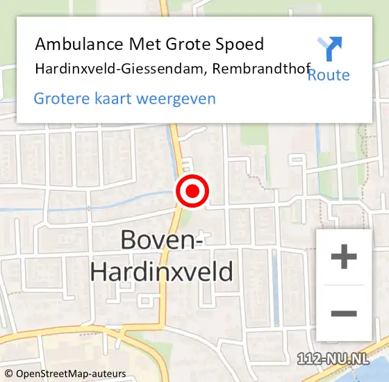 Locatie op kaart van de 112 melding: Ambulance Met Grote Spoed Naar Hardinxveld-Giessendam, Rembrandthof op 3 mei 2024 12:50