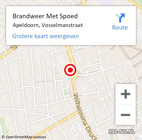 Locatie op kaart van de 112 melding: Brandweer Met Spoed Naar Apeldoorn, Vosselmanstraat op 5 mei 2024 08:59