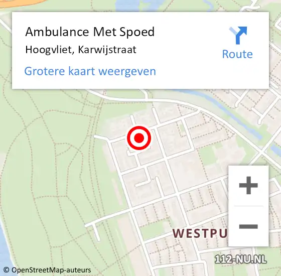 Locatie op kaart van de 112 melding: Ambulance Met Spoed Naar Hoogvliet, Karwijstraat op 5 mei 2024 11:35