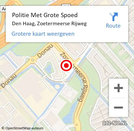 Locatie op kaart van de 112 melding: Politie Met Grote Spoed Naar Den Haag, Zoetermeerse Rijweg op 5 mei 2024 11:56