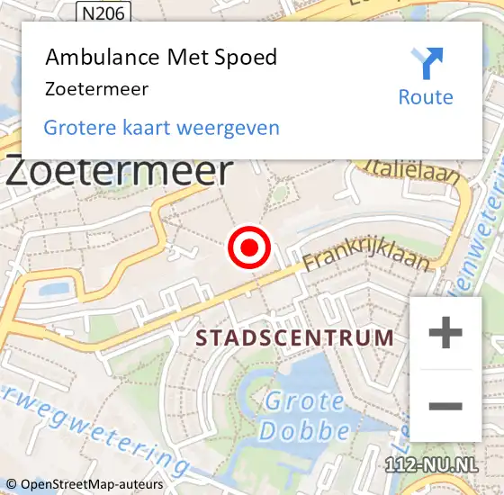 Locatie op kaart van de 112 melding: Ambulance Met Spoed Naar Zoetermeer op 5 mei 2024 14:43