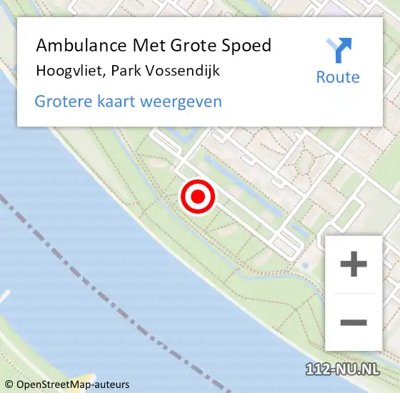 Locatie op kaart van de 112 melding: Ambulance Met Grote Spoed Naar Hoogvliet, Park Vossendijk op 5 mei 2024 15:00