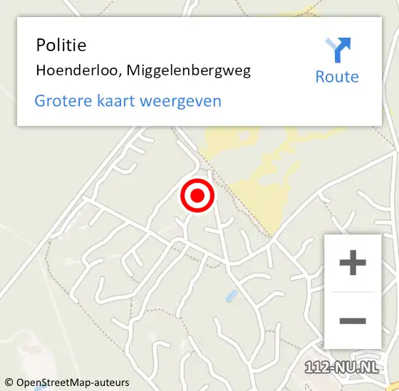 Locatie op kaart van de 112 melding: Politie Hoenderloo, Miggelenbergweg op 5 mei 2024 15:08