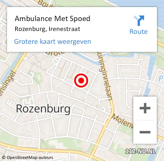 Locatie op kaart van de 112 melding: Ambulance Met Spoed Naar Rozenburg, Irenestraat op 5 mei 2024 15:13