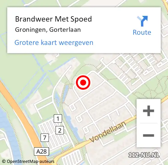 Locatie op kaart van de 112 melding: Brandweer Met Spoed Naar Groningen, Gorterlaan op 5 mei 2024 20:06