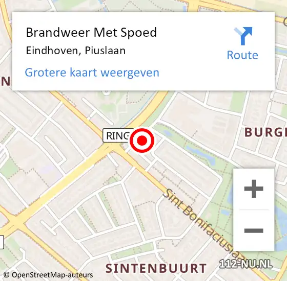 Locatie op kaart van de 112 melding: Brandweer Met Spoed Naar Eindhoven, Piuslaan op 5 mei 2024 21:30