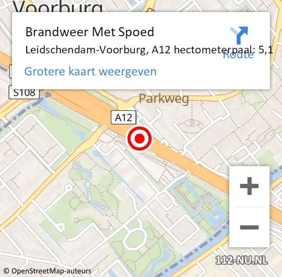Locatie op kaart van de 112 melding: Brandweer Met Spoed Naar Leidschendam-Voorburg, A12 hectometerpaal: 5,1 op 5 mei 2024 22:03