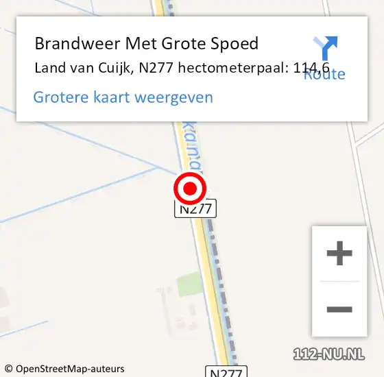 Locatie op kaart van de 112 melding: Brandweer Met Grote Spoed Naar Land van Cuijk, N277 hectometerpaal: 114,6 op 5 mei 2024 22:42