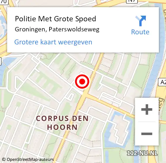 Locatie op kaart van de 112 melding: Politie Met Grote Spoed Naar Groningen, Paterswoldseweg op 5 mei 2024 23:36