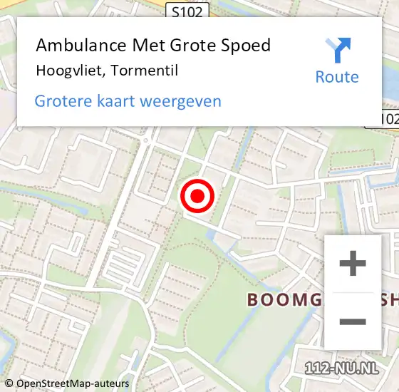Locatie op kaart van de 112 melding: Ambulance Met Grote Spoed Naar Hoogvliet, Tormentil op 6 mei 2024 05:01