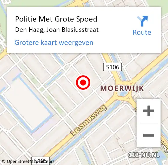 Locatie op kaart van de 112 melding: Politie Met Grote Spoed Naar Den Haag, Joan Blasiusstraat op 6 mei 2024 05:52