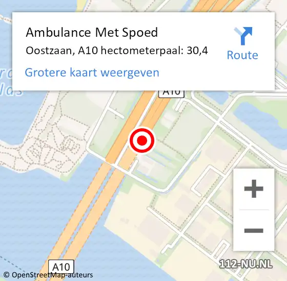 Locatie op kaart van de 112 melding: Ambulance Met Spoed Naar Oostzaan, A10 hectometerpaal: 30,4 op 6 mei 2024 07:12