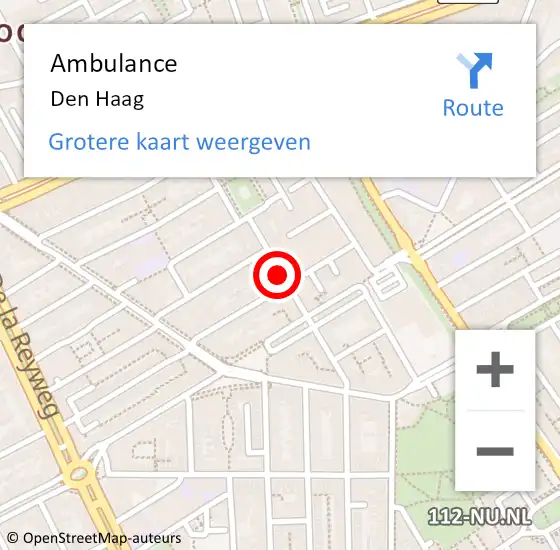 Locatie op kaart van de 112 melding: Ambulance Den Haag op 6 mei 2024 08:23