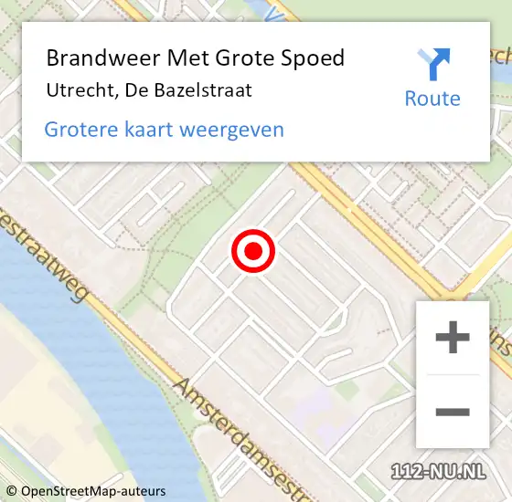 Locatie op kaart van de 112 melding: Brandweer Met Grote Spoed Naar Utrecht, De Bazelstraat op 6 mei 2024 08:47