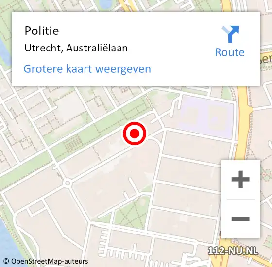 Locatie op kaart van de 112 melding: Politie Utrecht, Australiëlaan op 6 mei 2024 11:12