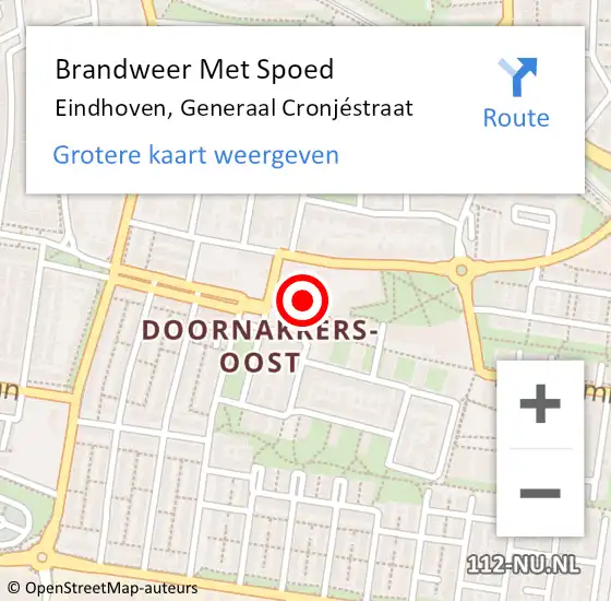Locatie op kaart van de 112 melding: Brandweer Met Spoed Naar Eindhoven, Generaal Cronjéstraat op 6 mei 2024 11:38