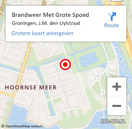 Locatie op kaart van de 112 melding: Brandweer Met Grote Spoed Naar Groningen, J.M. den Uylstraat op 6 mei 2024 12:25