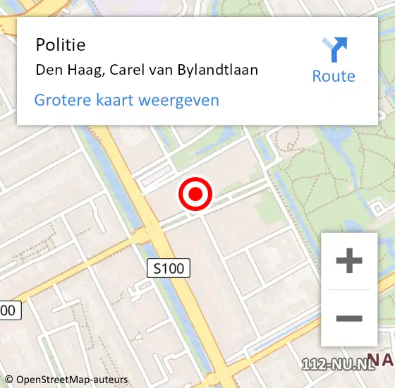 Locatie op kaart van de 112 melding: Politie Den Haag, Carel van Bylandtlaan op 6 mei 2024 13:04