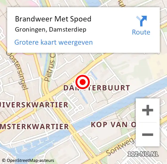 Locatie op kaart van de 112 melding: Brandweer Met Spoed Naar Groningen, Damsterdiep op 6 mei 2024 13:10