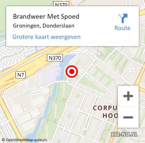Locatie op kaart van de 112 melding: Brandweer Met Spoed Naar Groningen, Donderslaan op 6 mei 2024 14:32
