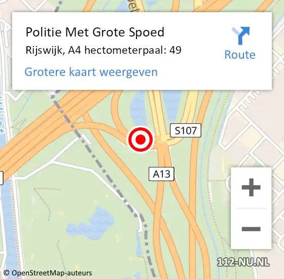 Locatie op kaart van de 112 melding: Politie Met Grote Spoed Naar Rijswijk, A4 hectometerpaal: 49 op 6 mei 2024 14:48