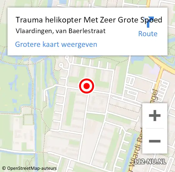Locatie op kaart van de 112 melding: Trauma helikopter Met Zeer Grote Spoed Naar Vlaardingen, van Baerlestraat op 6 mei 2024 15:51