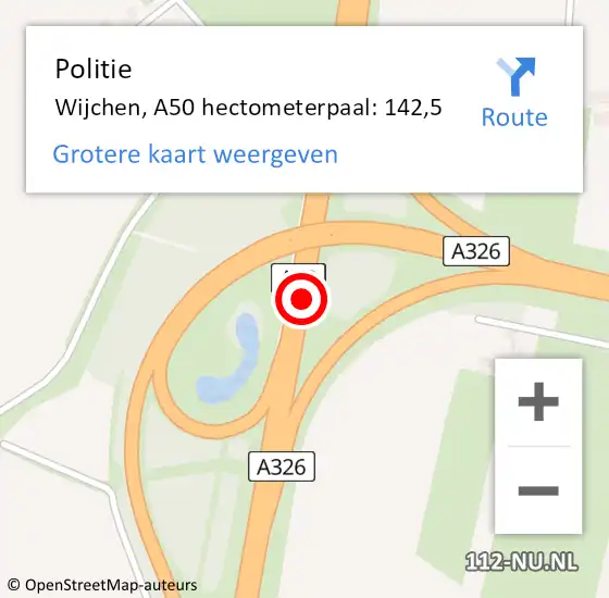 Locatie op kaart van de 112 melding: Politie Wijchen, A50 hectometerpaal: 142,5 op 6 mei 2024 16:11