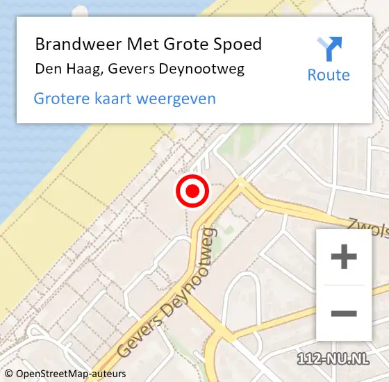 Locatie op kaart van de 112 melding: Brandweer Met Grote Spoed Naar Den Haag, Gevers Deynootweg op 6 mei 2024 18:27