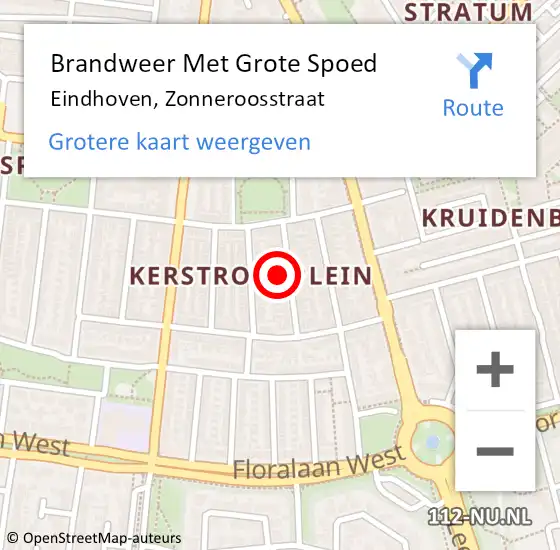 Locatie op kaart van de 112 melding: Brandweer Met Grote Spoed Naar Eindhoven, Zonneroosstraat op 6 mei 2024 19:58