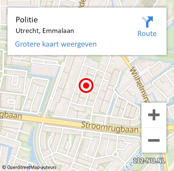 Locatie op kaart van de 112 melding: Politie Utrecht, Emmalaan op 6 mei 2024 20:30