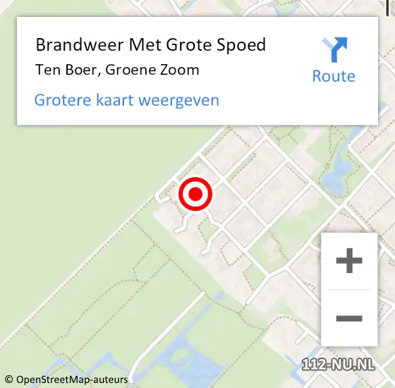 Locatie op kaart van de 112 melding: Brandweer Met Grote Spoed Naar Ten Boer, Groene Zoom op 6 mei 2024 22:03